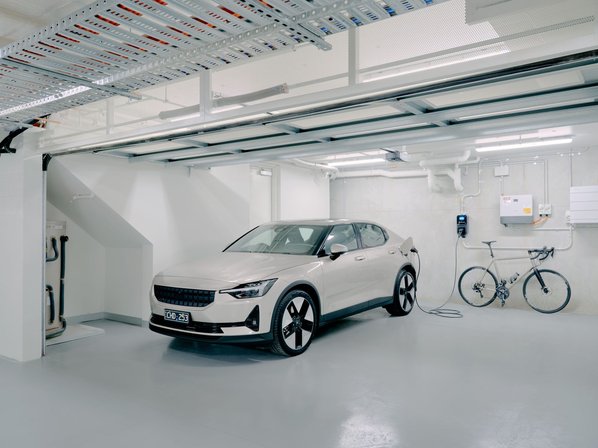Polestar charging in a passivhaus garage
